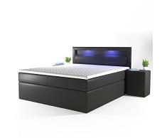 OSKAR Design Boxspringbett LED Komfortschaum-Topper Bonell-federkernmatratze Doppelbett Bett Hotelbett Ehebett 180x200 cm schwarz