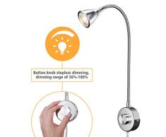 KINGSO LED Leselampe Wandlampe Schwanenhals Lampe LED Bettlampe dimmbar mit Drehschalter Bettleuchte 3W 200lm Warmweiß für Schlafzimmer Wohnzimmer Büro