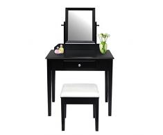 Leogreen - Schmink-Kommode, Schminktisch, 1 Schublade, 1 rechteckiger Spiegel, Schwarz, Material: MDF