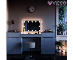 Vicco Schminktisch Lilli Frisiertisch Kommode Frisierkommode Spiegel Weiß inklusive LED-Lichterkette