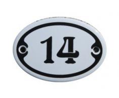Nummer 14 mini Emaille Schild Jugendstil ca. 4,2 x 6,2 cm Türschild Zimmer Schublade Schrank Kommode Emailschild oval weiß