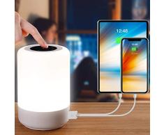 Amouhom LED Nachttischlampe Baby Kinder Nachtleuchte 4 Fast Charger USB-Anschluss Stimmungslicht mit Dimmen Warmweißes Licht 13 Farben RGB Tischlampe für Schlafzimmer Wohnzimmer Büro Flure
