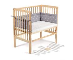 FabiMax 4530 Beistellbett BOXSPRING natur, inkl. Matratze COMFORT und und Nestchen weiße Sterne auf grau