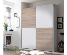 lifestyle4living Kleiderschrank in weiß und Eiche-Dekor, Schwebetüren-Schrank mit viel Stauraum im zeitlosen Look, 170 cm
