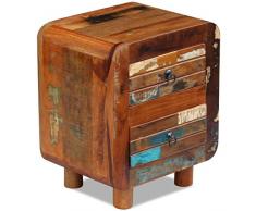Nishore - Massivholz Nachtschrank im Antik-Stil | Nachttisch Nachtkommode Kommode mit 2 Schubladen für Wohnzimmer Schlafzimmer 43 x 33 x 51 cm (L x B x H)