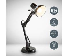B.K.Licht Retro Leselampe mit Gelenk-Arm aus Metall | LED E14 | Schreibtischlampe Nachttischleuchte Tischlampe | Schwarz