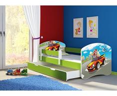 Clamaro Fantasia Grün Motiv Kinderbett Komplett Set 180 x 80 cm inkl. Matratze, Lattenrost und Bettkasten Unterbett Schublade auf Rollen, Kantenschutzleisten umlaufend, extra Rausfallschutz Seitenteil (verstellbar), Seitenteile: