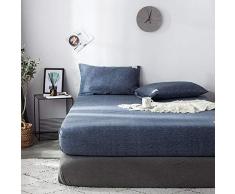 GUANLIDE spannbettlaken Baumwolle,Spannbetttücher, flaches Stück Baumwolle, Matratzenbezug für Schlafzimmertextilien vertiefenNavy Blue_150 * 200cm