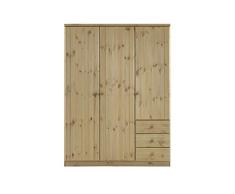 Steens Ribe Kleiderschrank, 3 Türen und 3 Schublade, 150 x 202 x 59 cm (B/H/T), Kiefer massiv, gelaugt/geölt