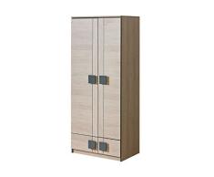 SMARTBett GmbH Kleiderschrank mit Zwei Türen und 2 Schubladen Eiche Santana/Grau Kleiderschranksystem möbel Schrank schlafzimmerschrank kleiderschrank günstig wäscheschrank schranksysteme