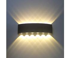 Wandleuchte Innen Schwarz LED 12W Modern Wandlampe Aluminium Up Down Spotlicht Wandlicht für Schlafzimmer, Wohnzimmer, Bad, Flur, Treppe -Warmweiß 3050K
