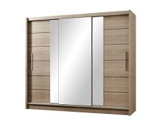 Selsey Urania - Schwebetürenschrank/Kleiderschrank mit Schiebetüren und Spiegel (250 cm, Sonoma Eiche)