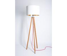 WDM Eiche Stehlampe,Tripod,Wohnzimmer,Lampe,Stehleuchte,Leuchte,Wohnzimmer,Innenbeleuchtung, Schlafzimmer,Lampenschirm,Handgefertigte Leuchte,Holz Gestell,Dreibein Lampe Tripod Schirm Weiß/Gold