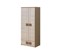 SMARTBett GmbH Kleiderschrank mit Zwei Türen und 2 Schubladen Eiche Santana/Braun Kleiderschranksystem möbel Schrank schlafzimmerschrank kleiderschrank günstig wäscheschrank schranksysteme