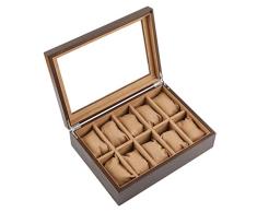 Dczks 10 Unterbettkommoden aus Holz, Aufbewahrungsbox für Uhren, Schmuck, Uhren, Uhren, Sammlerstücke, Organizer, mit 10 abnehmbaren Kissen, und Verschluss aus Metall für Männer/Frauen