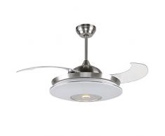 H&Fun 112 cm Silberne moderne Deckenventilator-versenkbare Flügel mit dimmbaren LED-Lichtern, Fernbedienung, leiser Motordekorations-Kronleuchter für Wohnzimmer/Schlafzimmer/Restaurant(Silber)