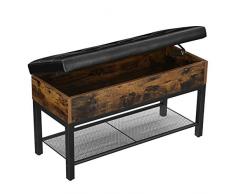 VASAGLE Sitzbank, Schuhbank, Schuhschrank, Betttruhe mit Stauraum, gepolsterte Truhe, Flur, Schlafzimmer, Wohnzimmer, Metall, einfacher Aufbau, Kunstleder, Industriestil, vintagebraun-schwarz LSB46BX