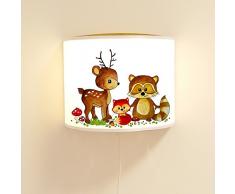 ilka parey wandtattoo-welt® Leseschlummerlampe Leselampe Schlummerlampe Wandlampe Lampe Waldtiere mit REH Waschbär und Fuchs Ls52