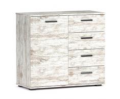 Kommode Sideboard Schrank Chicago Shabby Chic, mit Tür und 4 Schubladen, Vintage Look Highboard