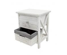 DARO DEKO Nachtkonsole mit Schublade und Korb weiß antik 32 x 26 x 39cm