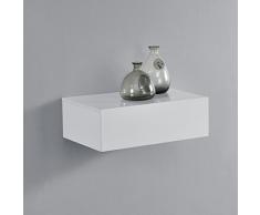 [en.casa] Wandregal mit Schublade 46x30x15cm Weiß Hochglanz Wandschrank Nachtschrank Belastbarkeit bis ca. 15kg