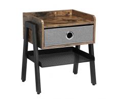 VASAGLE Nachttisch, Beistelltisch, Kaffeetisch, Ablage mit herausnehmbarer Stoffschublade, Gitterablage, Metallrahmen, für Wohnzimmer, Schlafzimmer, Vintage LET64X