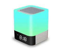 Amouhome Nachttisch Lampe, 5 in 1 LED Schreibtischlampe mit Bluetooth Lautsprecher 12/24H Digital Kalender Wecker 48 Farben & 4000mAh Batterie Unterstützt TF/SD-Karte Geschenk für Kinder/Freunde