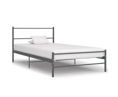 vidaXL Bettgestell Bett Metallbett Schlafzimmerbett Einzelbett Bettrahmen Schlafzimmermöbel Ehebett Lattenrost Grau Metall 90x200cm