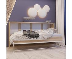 SMARTBett Schrankbett 90 cm horizontal eiche sonoma/ weisse Hochglanzfront, inkl. Lattenrost mit Liegefläche 90 x 200 cm