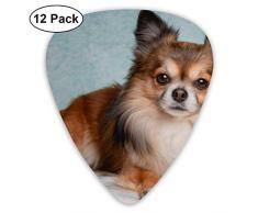 Gitarrenplektrum, langbeschichtet, braun-weiß, Hund liegt auf weißer Matratze, 12-teiliges Gitarrenpaddel-Set aus umweltfreundlichem ABS-Material, geeignet für Gitarren, Quads, etc.