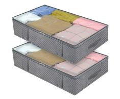 homyfort 2 x Premium Starke Unterbettkommoden, Platzsparende Unterbett Aufbewahrungstasche für Bettdecken, Faltbar, 90 L, 100x50x18cm, Grau, 7X3QR100L