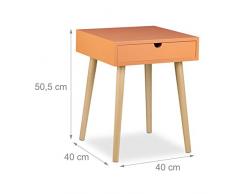 Relaxdays Nachttisch ARVID mit Schublade, Nachtkommode, Holz, Beine natur, Nachtschrank im nordischen Design, HBT: ca. 50,5 x 40 x 40 cm, orange