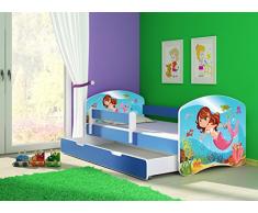 Clamaro Fantasia blau Motiv Kinderbett Komplett Set 180 x 80 cm inkl. Matratze, Lattenrost und Bettkasten Unterbett Schublade auf Rollen, Kantenschutzleisten umlaufend, extra Rausfallschutz Seitenteil (verstellbar), Seitenteile: