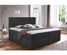 Boxspringbett Best mit 2 Bettkästen, Doppelbett mit Bonell-Matratze und Topper, Polsterbett, Bett, Bettgestell, Stilvoll, Schlafzimmer (Schwarz (Inari 100), 180 x 200 cm)