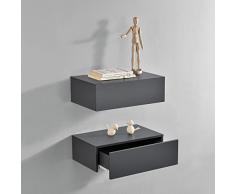 [en.casa] Wandregal mit Schublade 2er-Set Dunkelgrau 46x30x15cm Wandschrank Nachtschrank