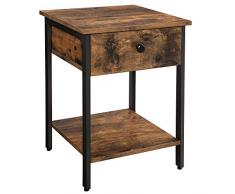 VASAGLE Nachttisch, Nachtkommode, Beistelltisch mit Schublade und Ablage, Nachtschrank, Schlafzimmer, Wohnzimmer, einfacher Aufbau, Metall, Industrie-Design, Vintage, Dunkelbraun LET55BX