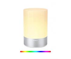 AUKEY Nachttischlampe Wiederaufladbare LED Tischlampe Dimmbar Warmes Licht und RGB-Farbwechselmodus Touchbedienung Lampe für Schlafzimmer