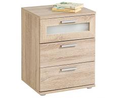 CARO-Möbel Nachttisch Nachtschrank Nachtkommode Mary für Boxspringbett, 45 x 53 x 38 cm, in Sonoma Eiche und 3 Schubladen, oberste mit Glaseinsatz