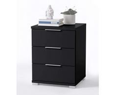 Universal Nachttisch in Schwarz - Moderner Nachtschrank mit drei Schubladen für Ihr Boxspringbett - 46 x 61 x 42 cm (B/H/T)