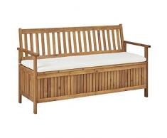 Tidyard Gartenbank Sitzbank mit Stauraum und Sitzpolster, Garten Auflagenbox Holz Gartenbox Kissenbox Holzbank Flurbank, 148 cm Massivholz Akazie