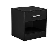 [en.casa] Eleganter Nachttisch mit Schublade und Ablagefach Nachtschrank Schwarz