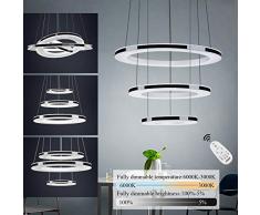 ZMH Moderne LED Pendelleuchte esstisch 55W Led 3-Ring led dimmbar Fernbedienung Hängeleuchte Wohnzimmer Deckenleuchte Schlafzimmer Höhenverstehbar Hängelampe Kronleuchter