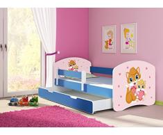 Clamaro Fantasia blau Motiv Kinderbett Komplett Set 160 x 80 cm inkl. Matratze, Lattenrost und Bettkasten Unterbett Schublade auf Rollen, Kantenschutzleisten umlaufend, extra Rausfallschutz Seitenteil (verstellbar), Seitenteile: