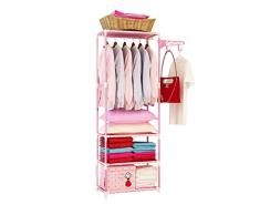 XYBB Kleiderschrank Schrank Multifunktionale Boden Stehende Kleidung Hängen Lagerung Metall Eisen Schlafzimmer Möbel 170 * 55 * 36cm Rot
