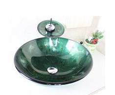 Homelava Modern Gehärtetes Glas Waschbecken mit Wasserfall Armatur Set (Grün 4)