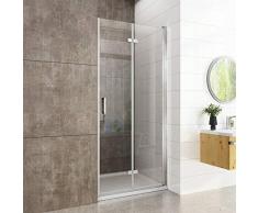 WELMAX Duschkabine 90cm Nische Duschabtrennung Rahmenlos Falttür Duschtür 6mm Nano Beschichtung Glas Nischentür Dusche Höhe 195cm