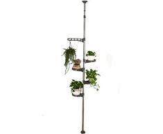 Baoyouni 5-Schicht Indoor Teleskop Pflanzenständer Blumentreppe Metall Blumen Display Rack Federbelastete Spannung Pole Space Saver Blumentopf Hängeregal Blumenregal Pflanzentreppe Regal, Grau
