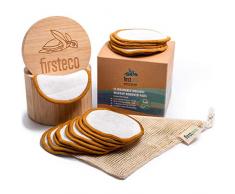 Firsteco® PREMIUM Set: 15 Abschminkpads waschbar + Bambus-Box + EBOOK + Wäschebeutel | wiederverwendbare Wattepads Baumwolle Abschminktücher Make-up Box Remover Pads Nachhaltige Produkte Zero Waste