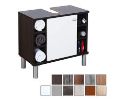 RICOO WM100-EB-W, Waschbecken Unterschrank, Badezimmer Waschtisch, Klein, Holz Eiche Dunkel-Braun Türe Weiß, Badschrank für Bad Gäste WC, ohne Becken