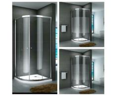Duschkabine Viertelkreis Eckdusche Glas ESG Dusche Runddusche Schiebetür Satiniert, Größe:100 x 100 x 190 cm, Dusche_Amazon:Gestreift | mit Duschtasse & Ablauf